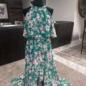 Eliza J Green Floral High Low Dress